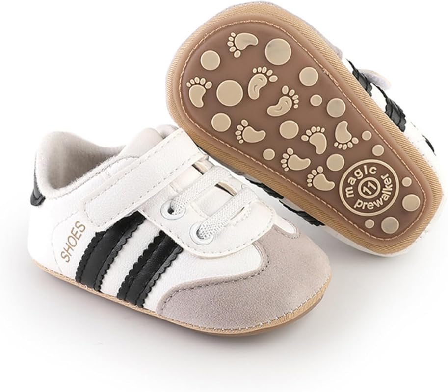Newbron Retro PU Leather Baby Sneakers with Rubber Sole, Non-Slip Todd