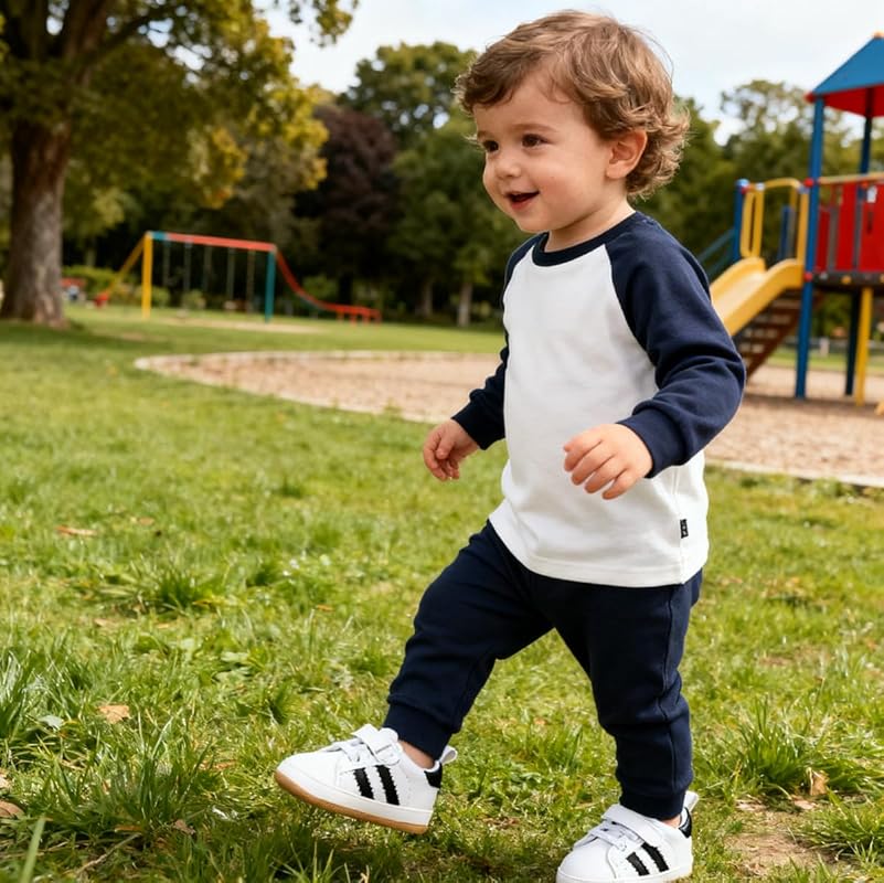 Newbron Baby Boys and Girls Retro Sneakers with PU Leather and Non-Sli