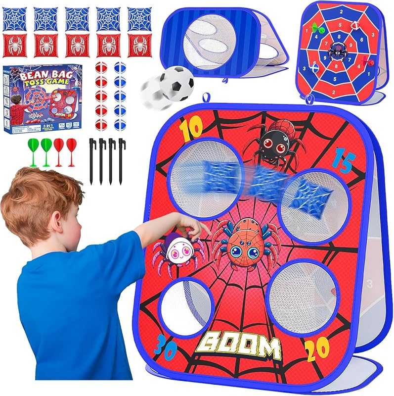 Spider Bean Bag Toss 3-in-1 Cornhole Board Game for Kids Outdoor Famil