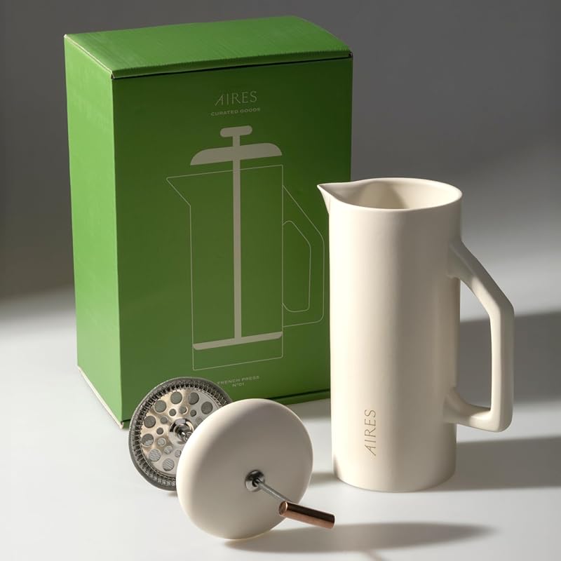 AIRES 34 oz Ceramic French Press Coffee Maker with Heat-Retaining Ston