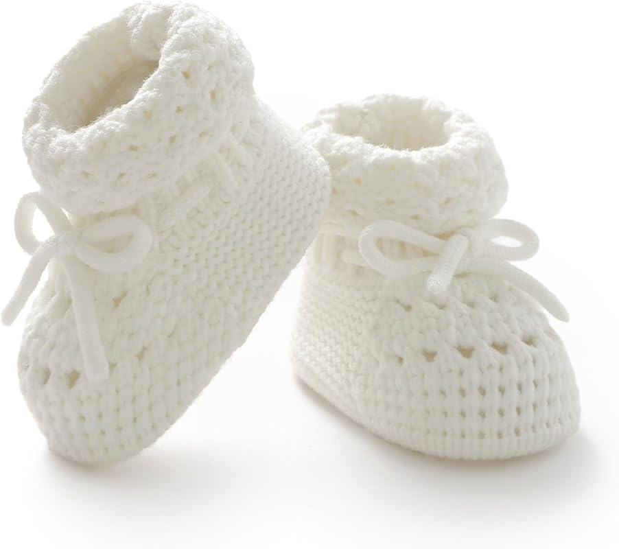 100% Cotton Knitted Baby Booties for Newborns, Cozy Warm Crib Shoes, P