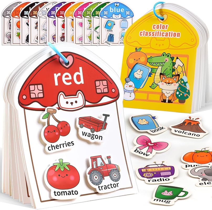 Montessori Busy Book Color Sorting Toy for Toddlers 2-4, Educational F