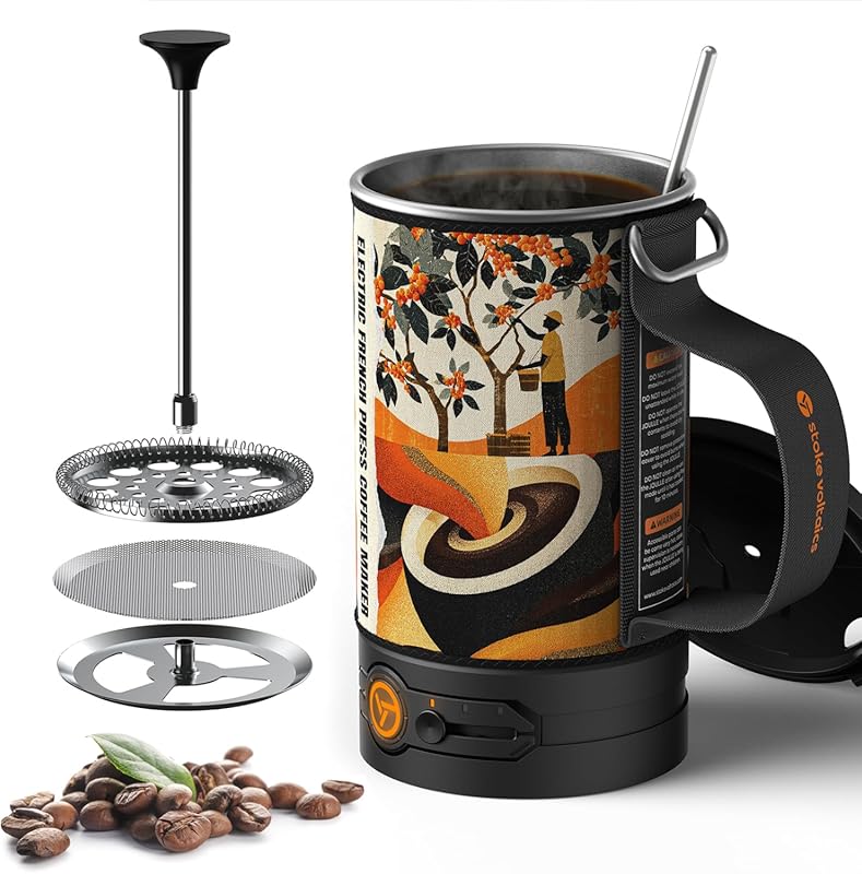 Portable Electric French Press Coffee Maker 120V Boil and Brew 2-in-1 