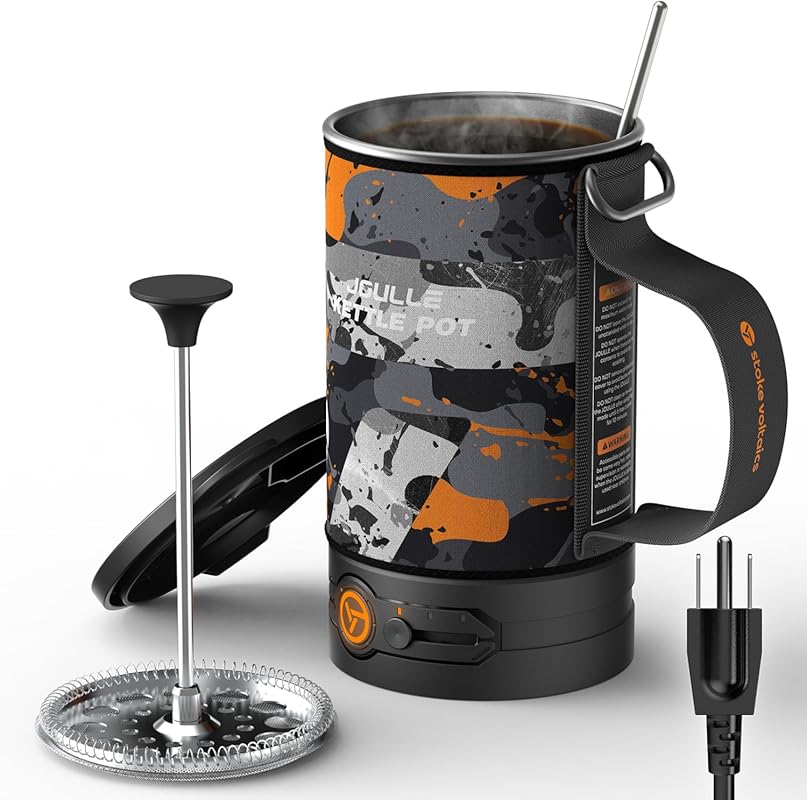 Portable Electric French Press Coffee Maker 2-in-1 Boils Water and Bre
