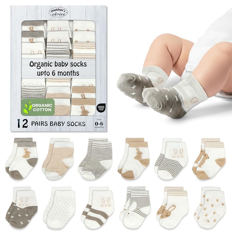 Mother's Choice Organic Cotton Baby Sock Shoes, 12 Pairs Soft and Cozy