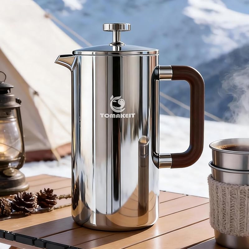 1L/34oz French Press Coffee Maker with 304 Stainless Steel, Leak-Proof
