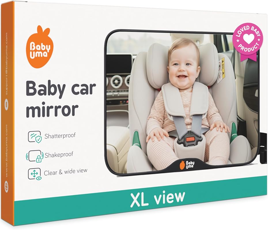 Baby Uma Shatterproof Baby Car Mirror for Rear Facing Infants, Wide Cl