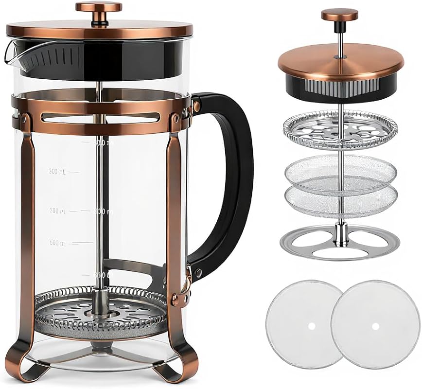 French Press Coffee Maker 34oz, 304 Stainless Steel with 4 Filter Scre