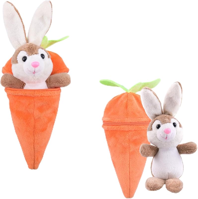 Easter Bunny in Carrot Pouch Keychain Plush Toy, Cute Stuffed Animal f