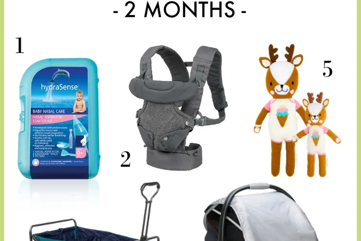 Sleeping 2 month old baby in a safe crib setup with soft neutral nursery items